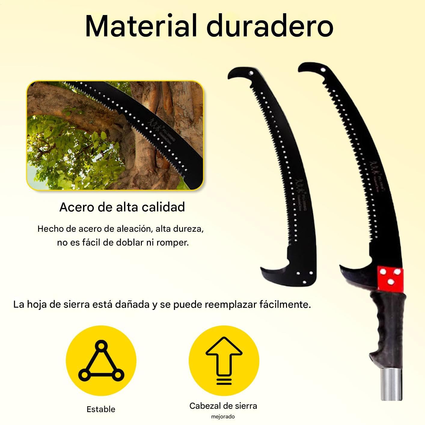 Sierra de podar telescópica de 6m: sierra de pértiga manual ajustable de 1 a 6m con 2 hojas, tijeras y bolsa. Ligera, 6 asas. Juego de herramientas de jardín para podar palmeras y arbustos