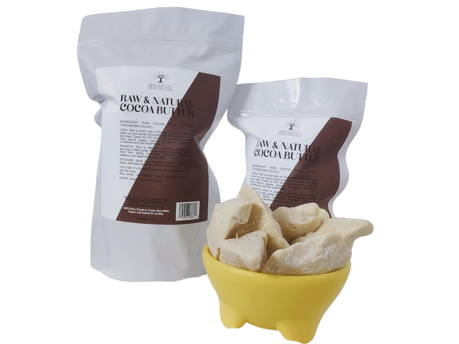 Sixbright Unrefined Cocoa Butter –16 oz | 100% Pure, Food Grade- Natural Moisturizer for Dry Skin, Fades Stretch Marks & Scars ,For Skin, Hair, DIYs. Chocolate Aroma