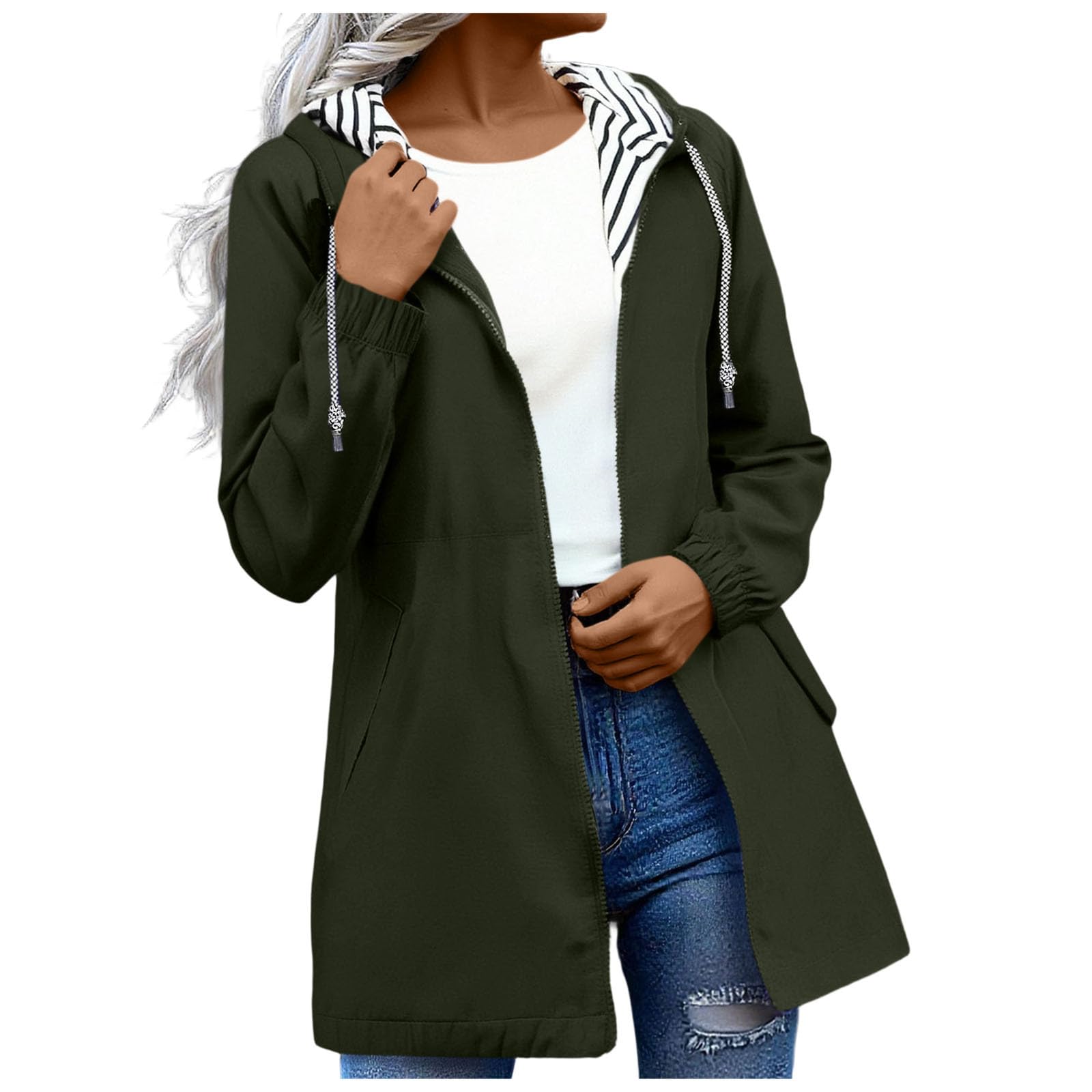 Generisch Damen Softshelljacke Wasserdicht Übergangsjacke Leichte Windbreaker Regenjacke mit Kapuze & Tragetasche Outdoor Jacke Windjacke Einfarbig Sportjacke Outdoorjacke Frauen Wanderjacke
