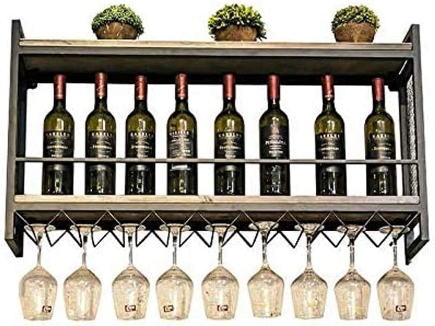 Support pour bouteille de vin mural avec porte-verre en fer