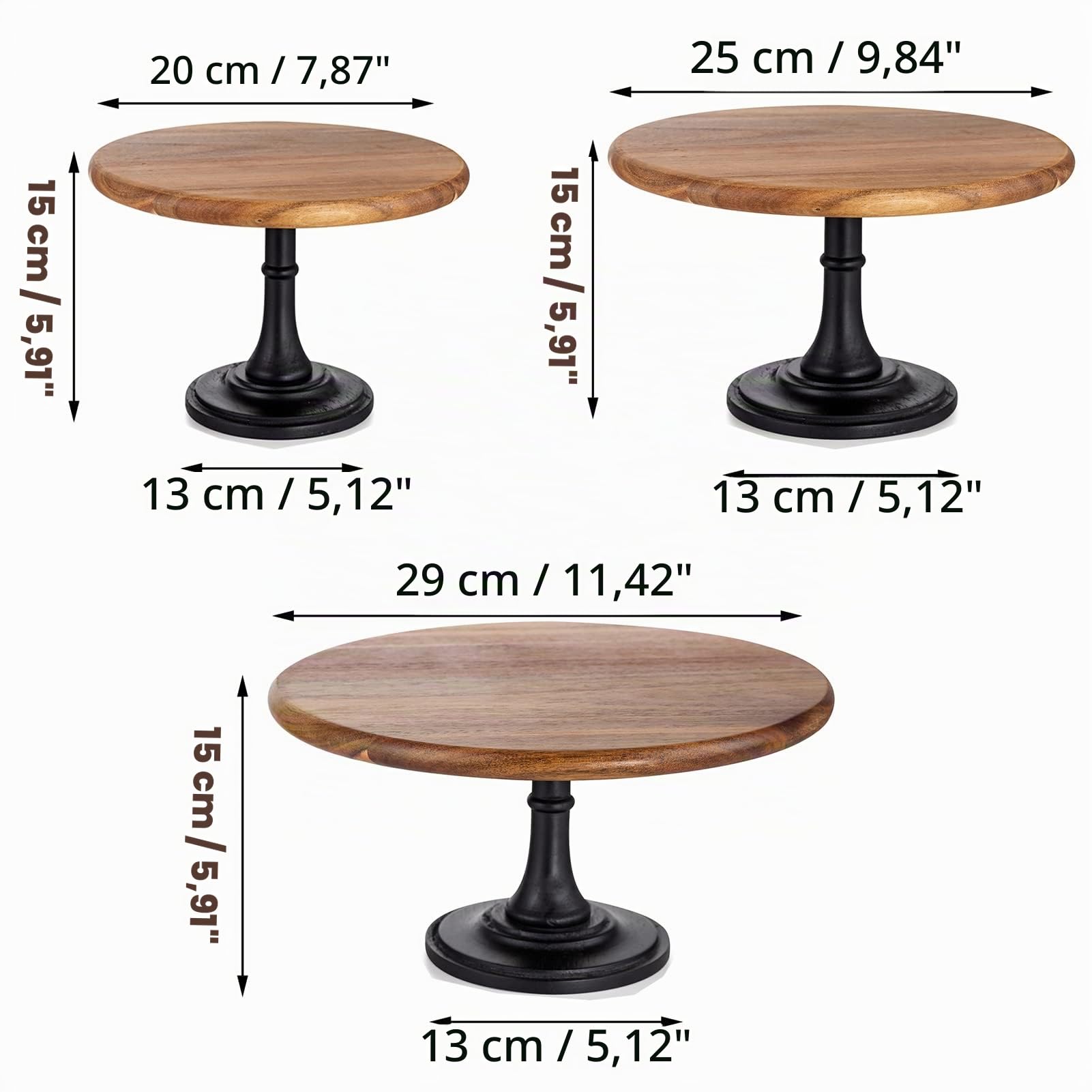 Nuptio Set di Alzate Torte in Legno: Espositore Rustico Torte Matrimonio Dessert Piatto Espositore Piedistallo Torte in Legno Compleanno Baby Shower, Set di 3