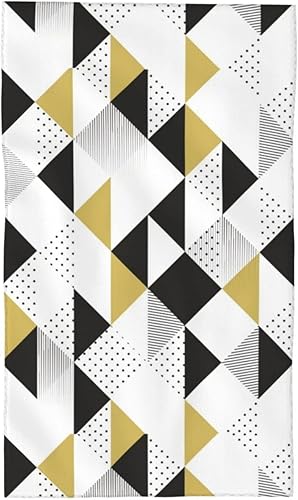 SEPTYK Toalla de mano con patrón geométrico abstracto de triángulo dorado, blanco y negro, toalla grande y suave para baño, gimnasio, spa, hotel,