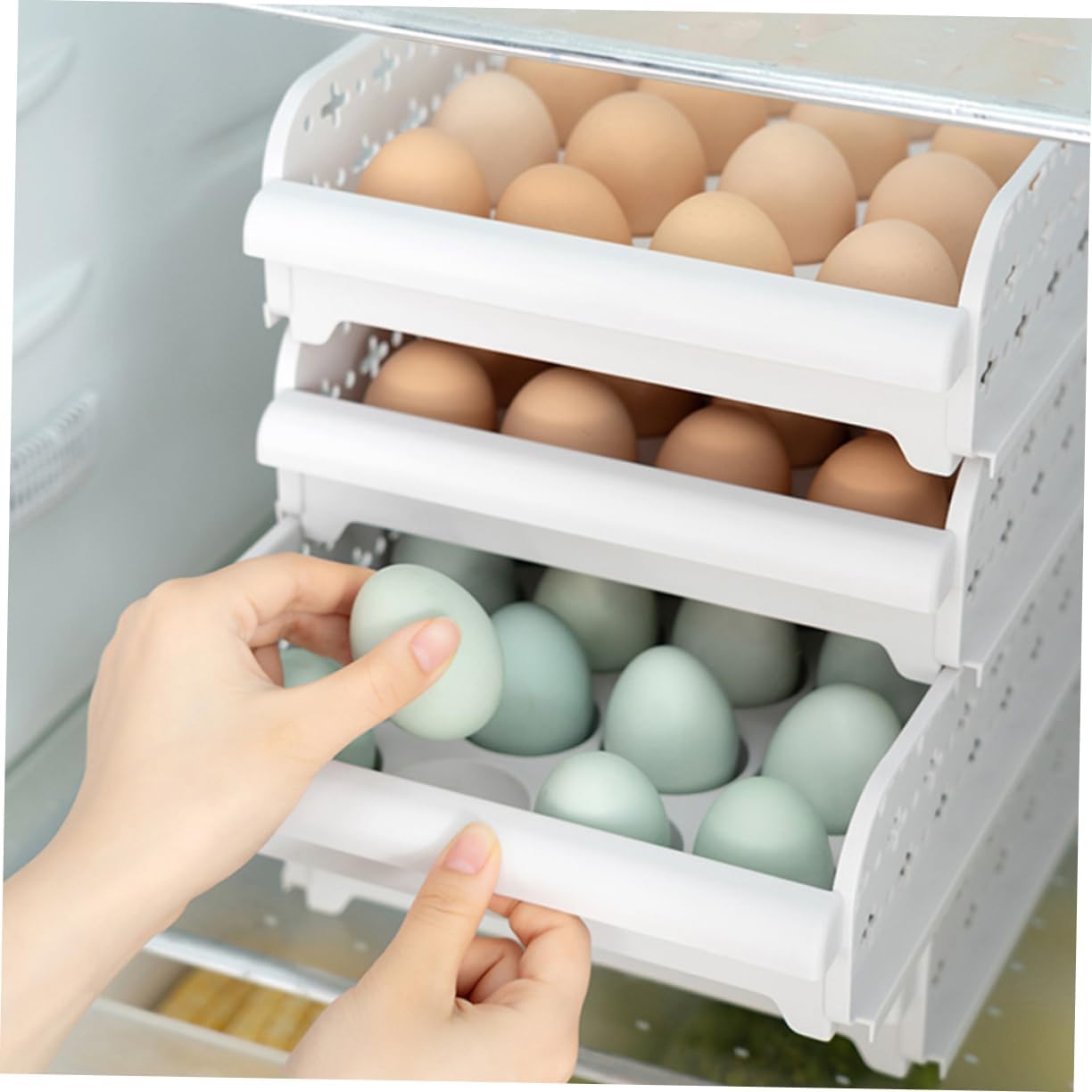 ARTIBETTER 2pcs Egg Holder for Refrigerator Compartments Slide Egg Storage Box Fridge Storage Case Eco-friendly Cartons