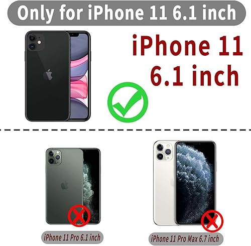 Miniatura 7 de Funda tipo cartera para iPhone 11 con tarjetero de crédito, funda protectora de cuero a prueba de golpes compatible con anillo de rotación de 360 y