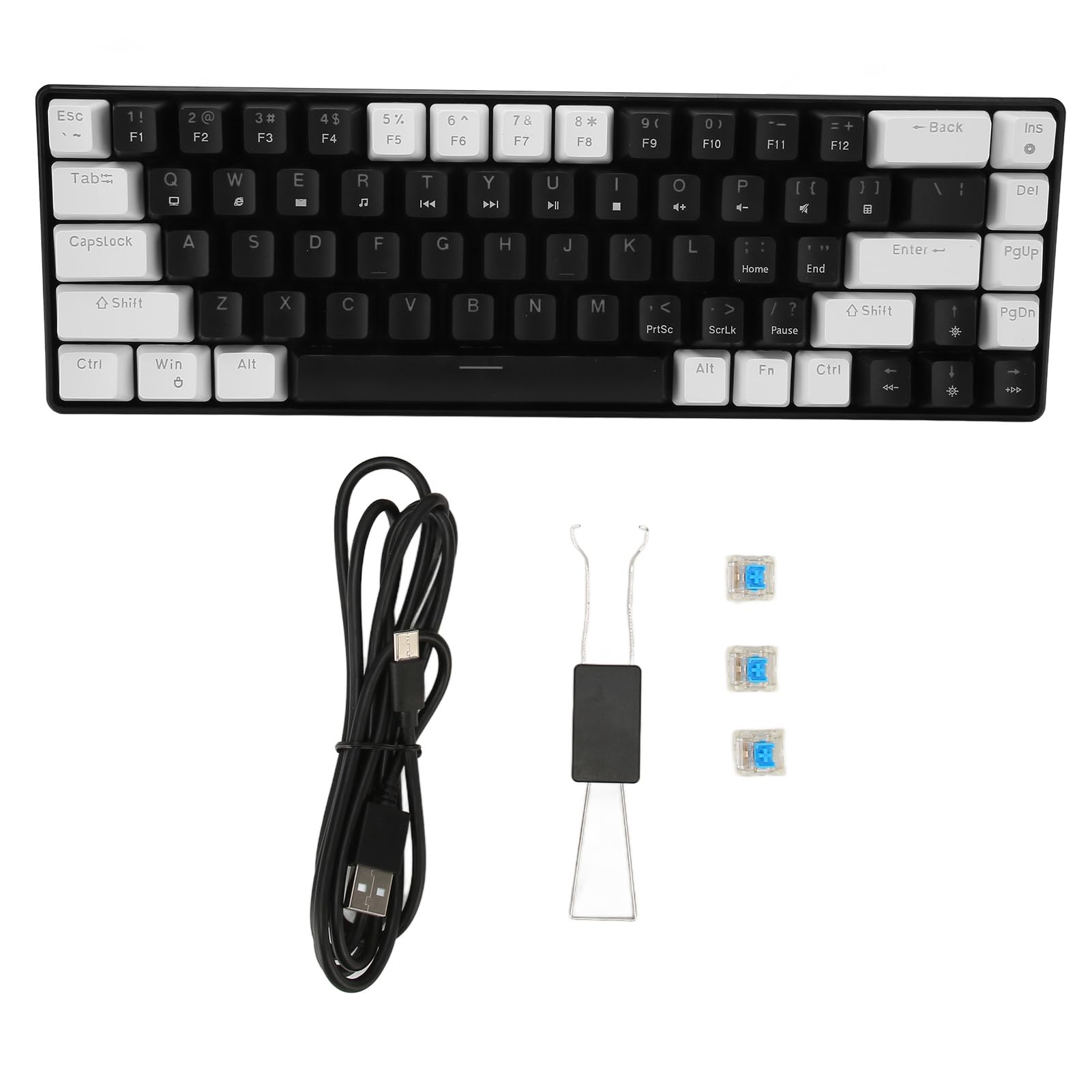 Goshyda Tastiera da Gioco Meccanica al 65%, Tastiera Meccanica Cablata a 68 Tasti, Retroilluminazione Blu Ghiaccio, Tastiera da Gioco a Doppio Colore, Cavo USB Rimovibile, Asta Blu