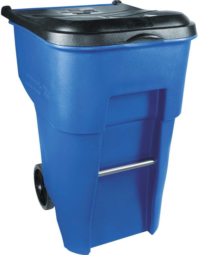 Rubbermaid Commercial Products BRUTE Rollout Trash/Garbage Can/Bin with Wheels, 95 Gal, Blue, for Restaurants/Hospitals/Offices/Back of House/Warehouses/Home
