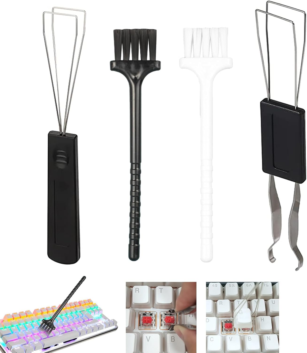 Fuoxul 4pcs Stainless Steel Keyboard Brush Cleaning Tool Keycap Puller