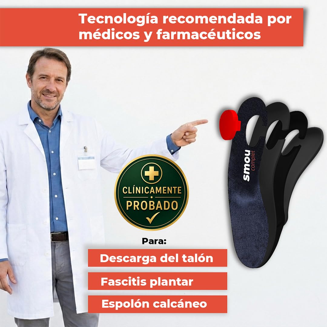 Plantillas fascitis plantar SMOU Complet – Alivio Dolor Talón, Espolón Calcáneo y Metatarsalgia – Soporte Arco Plantar & Corrección Pisada – Plantilla Ortopédica Hombre y Mujer Uso Diario