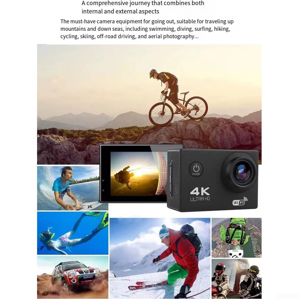 Cámara de acción 4K Ultra HD, impermeable y WiFi habilitada con pantalla de 2 0 pulgadas para exploración al aire libre