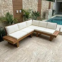 Sofá Área Externa Arveni - 5 Lugares Madeira Maciça Impermeável para Varanda Piscina Jardim Área Gourmet Resistente a Sol e Chuva