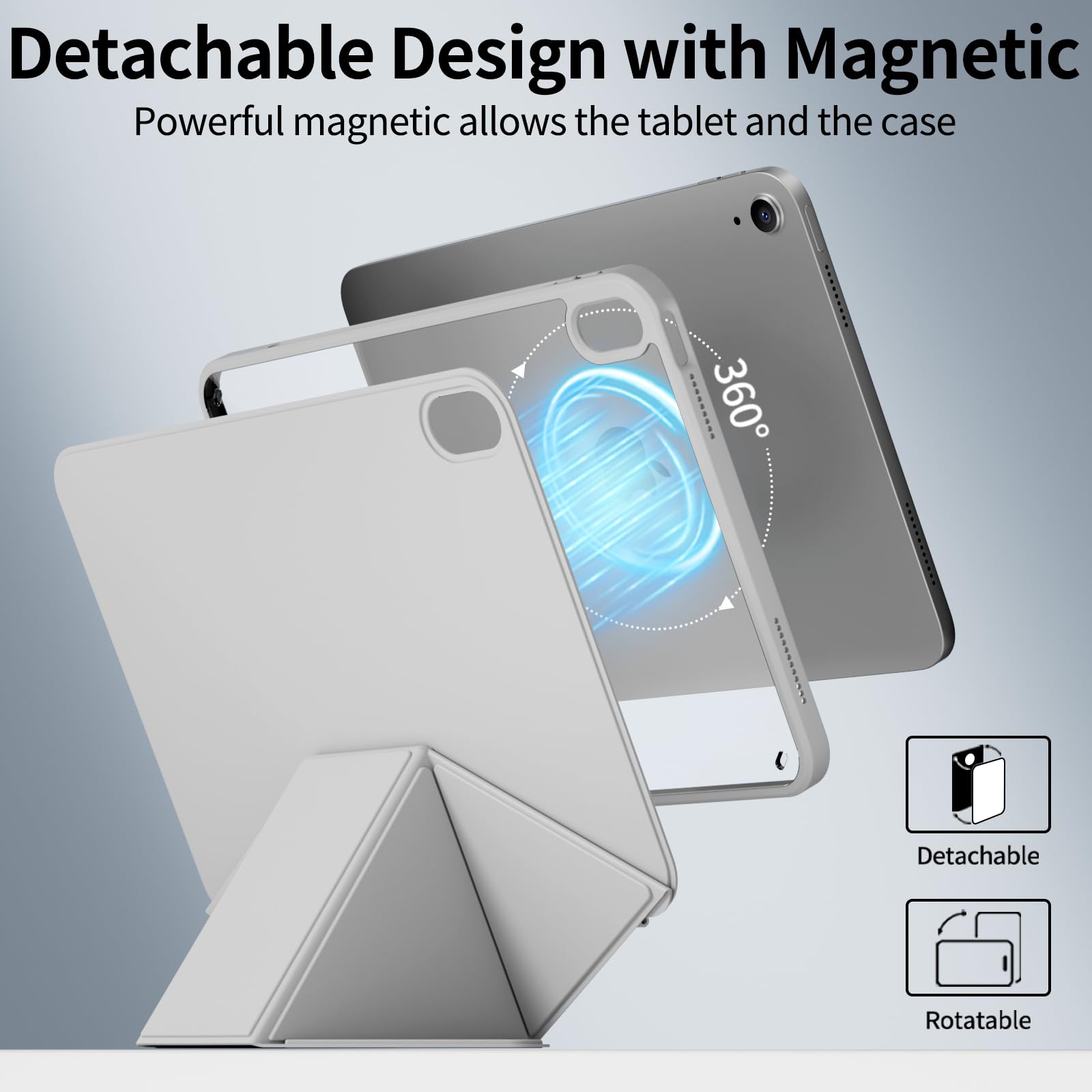 KenKe Schutzhülle für iPad (A16) 11. / 10. Generation (2025/2022) mit abnehmbarem Stifthalter, magnetischer, abnehmbarer Hybrid-schlanker Ständer, um 360° drehbar, transparente harte Rückseite aus