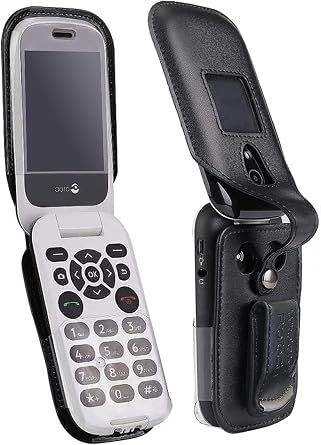 Case with Clip Compatible with Consumer Cellular Doro Flip Phone Model 7050, Fitted Leather Case, Rotating Belt Clip, Built-in Screen & Keypad Protection