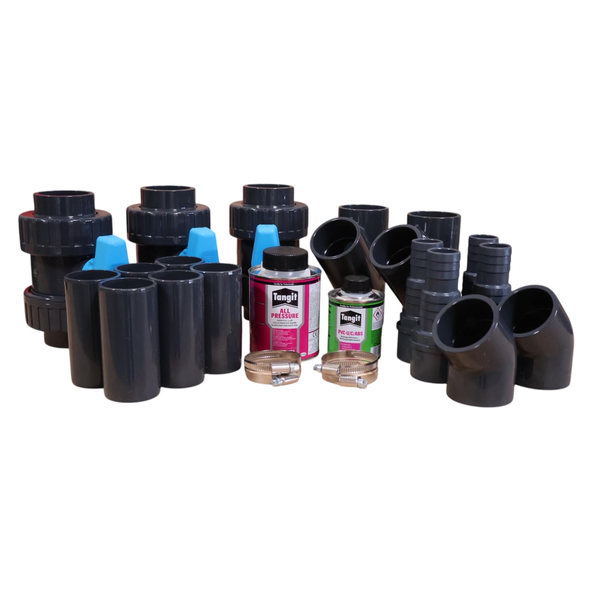 Pool Bypass Set Basic Deluxe 45° 50 mm – PVC Kugelhähne, Winkel & T-Stücke – Durchflussregelung für Wärmepumpe & Solaranlage