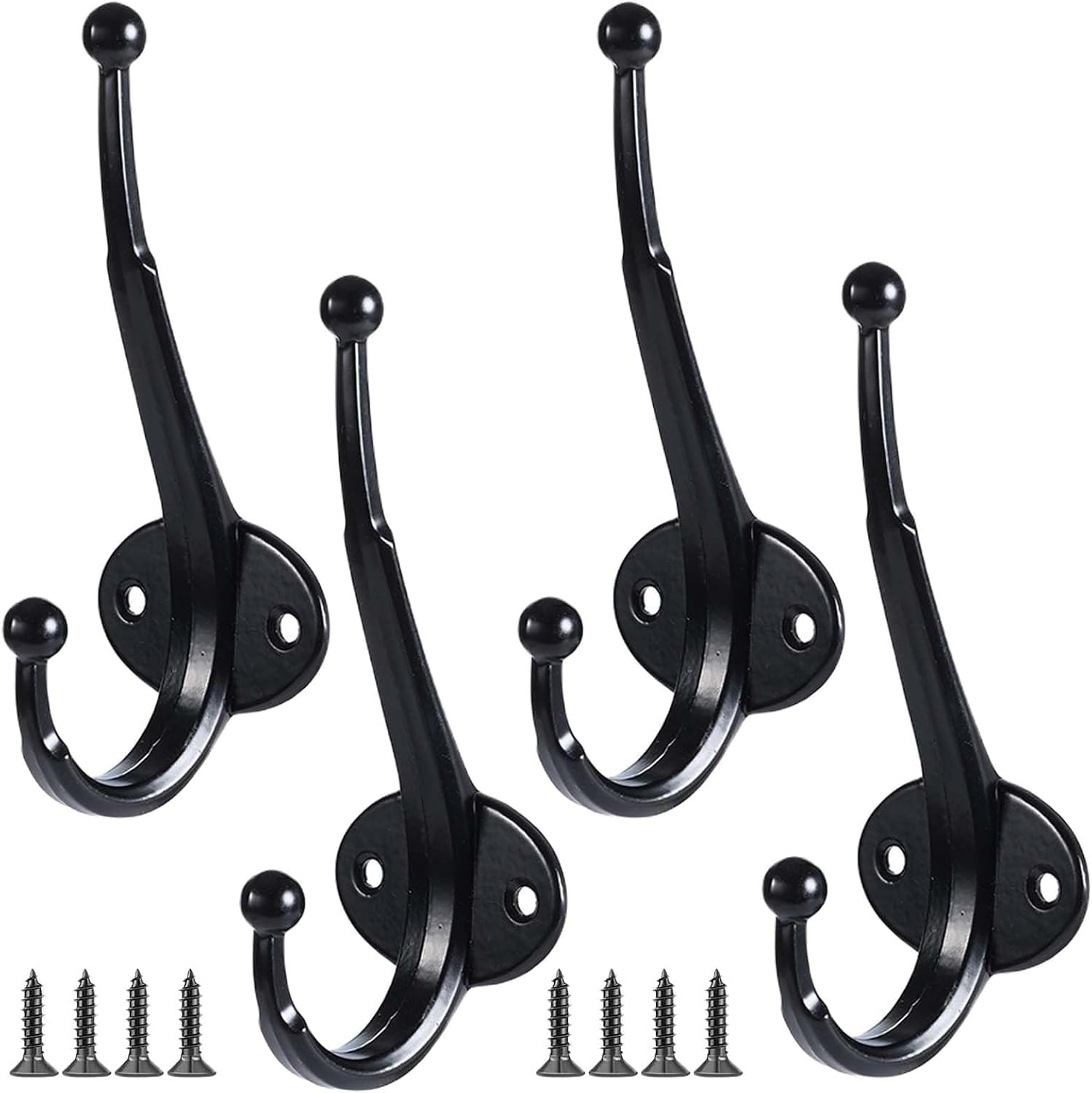 Paqwtyb Black Hooks, 4 Pack Metal Double Hook Retro Coat Rack