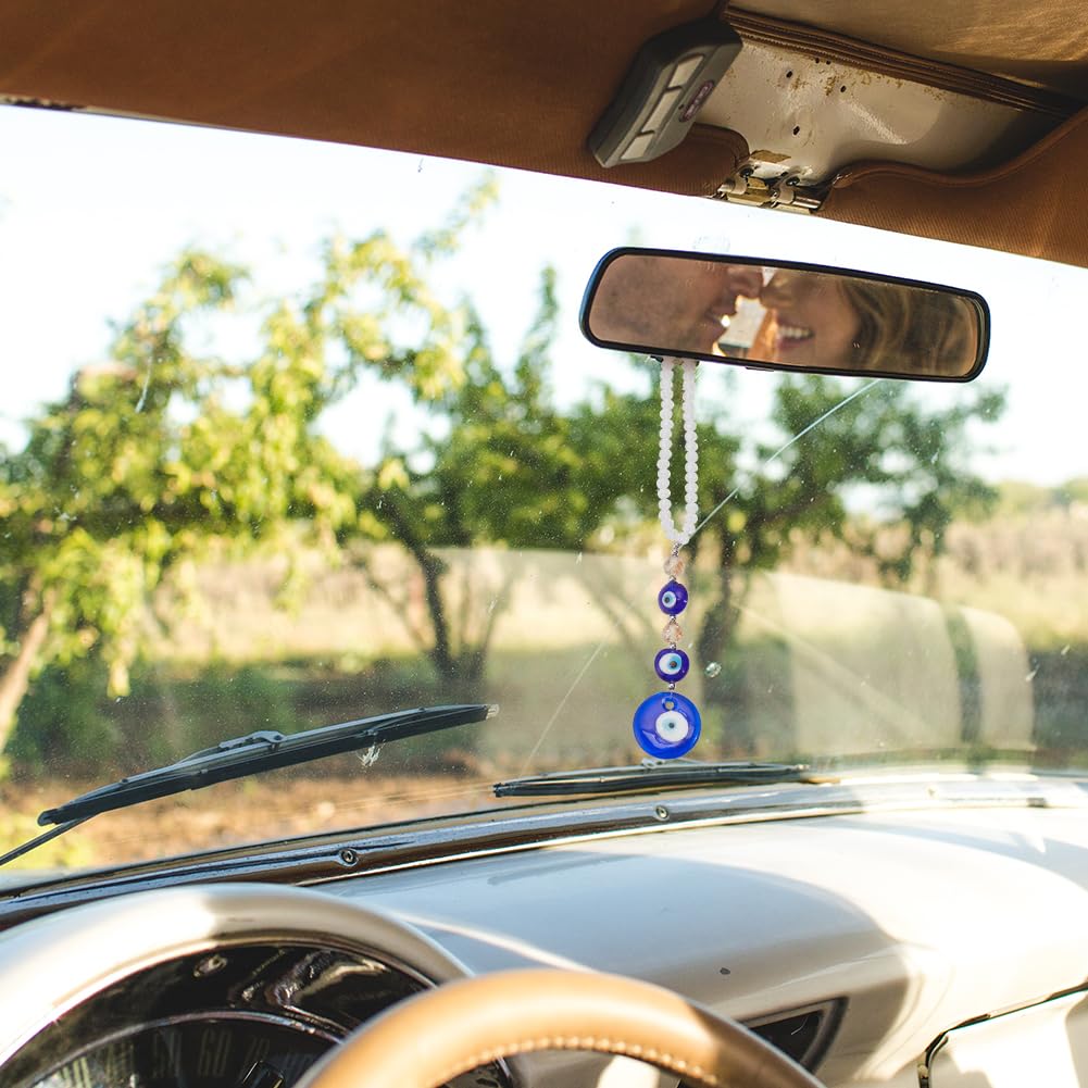 WEBEEDY 3pcs Evil Eye Car Hanging Ornament, Crystal Beads Evil Blue Eye Charm for Car Rearview Mirror, Evil Eye Car Accessories, Evil Eye Window Pendant for Window Car Door Frame