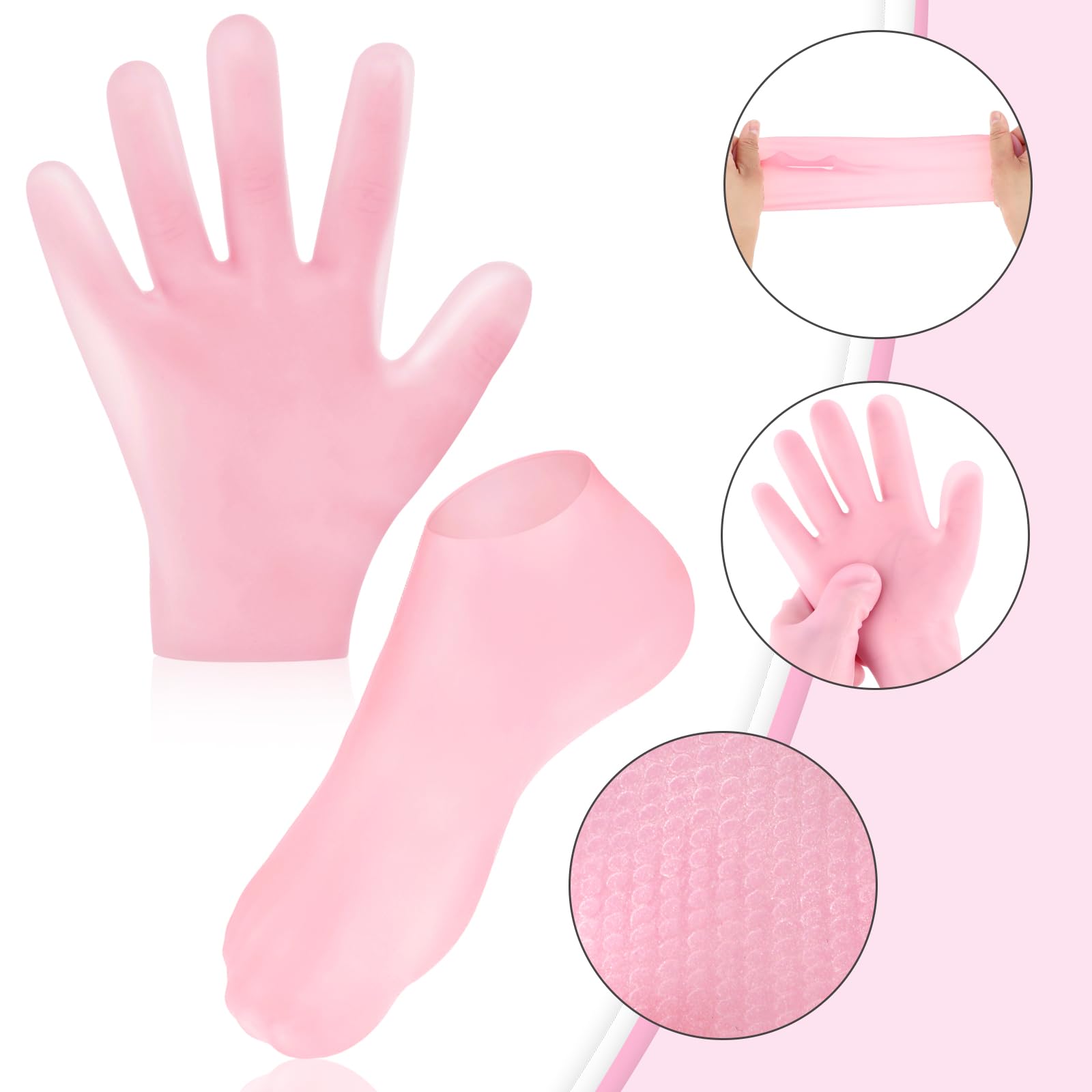 Lot de 2 Paires de Gants et Chaussettes Spa en Silicone Hydratants - Traitement de Nuit pour Mains et Pieds - Guérison de l'Eczéma, Réparation et Hydratation