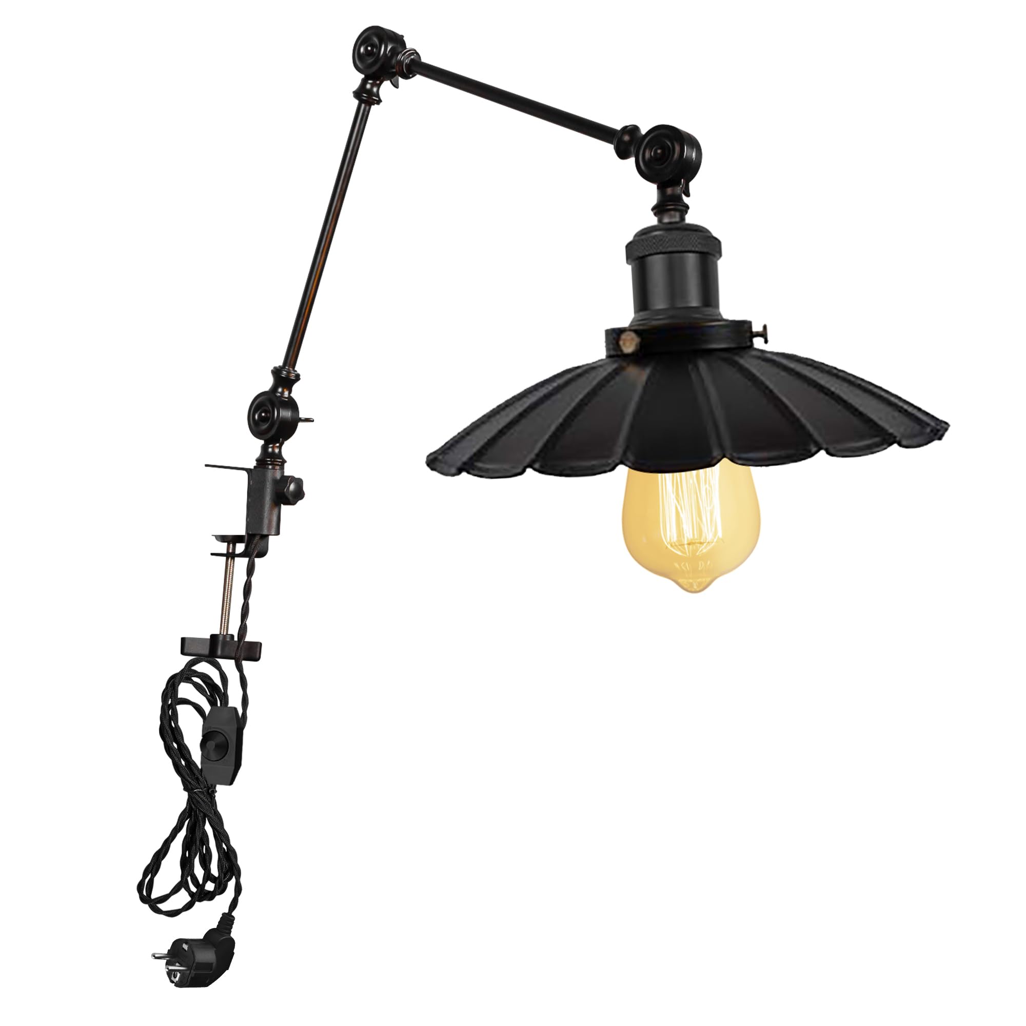 Lampada a morsetto retrò, 1 confezione di lampada da lettura con cavo da 2,5 m, dimmerabile, lampada da comodino, lampada da scrivania per ufficio, uso domestico, attacco E27 DZ0149