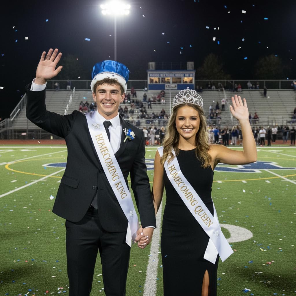 Blue Satin King Crown and Queen Tiara Royalty Set