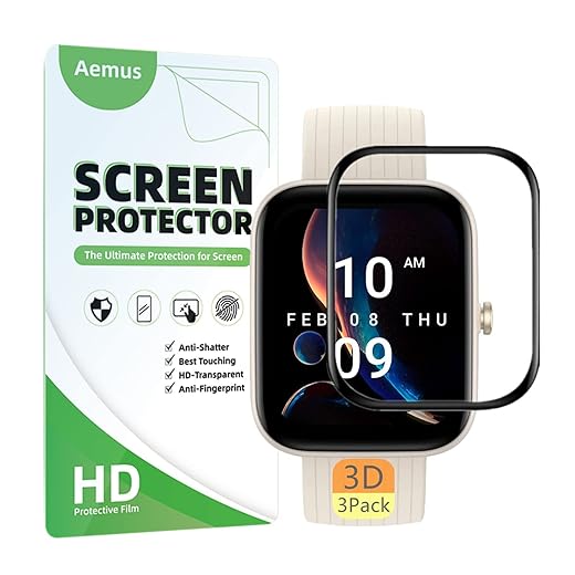 Compatible for Amazfit Bip 3 Screen Protector (3 Pack) Bip 3 Pro Smart Watch 3D Full Coverage Protective Film anti-scratch