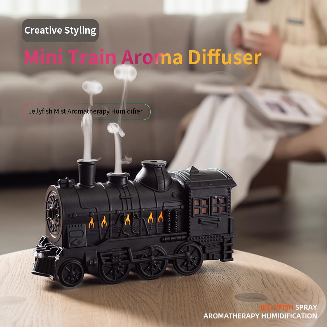 300ml Dampfzug Luftbefeuchter Aroma Diffuser, Cool Mist Ätherisches-Öl Aromadiffuser mit 2 LED-Lichtern, Leiser Betrieb & Auto-Abschaltung Vintage Diffuser für Wohnzimmer & Zuhause
