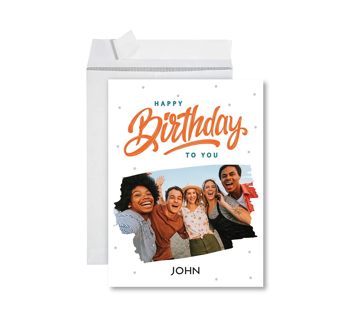 Andaz Press 8.5"x11" Personalized Photo Birthday Card with Envelope, Jumbo Happy Birthday Card for Her, Mom, Him, Birthday Keepsake Gift, Brushstroke