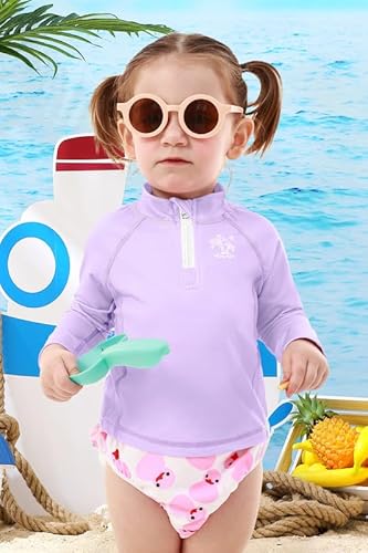 Besserbay Newborn Infant Girls Sun Proctection Long Sleeve Purple Rash Guard Shirt Half Zip Beach Swim Top 0-6 Months thumb #4