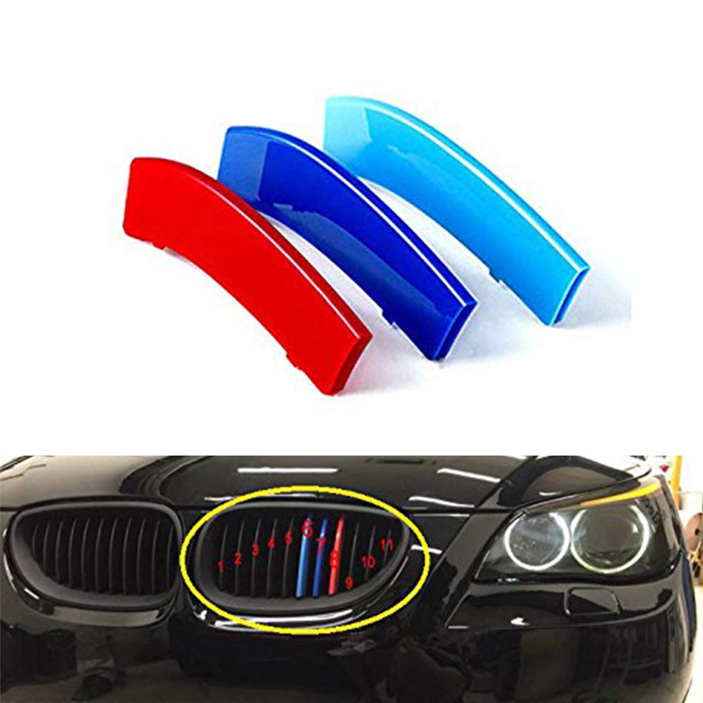 For B M W 5 Series E60 520i 525i 528i 530i 540i 550i 2004-2010 (11 Grille) 3D Front Grille Strips Motor sports M Color Insert Trim Grill Cover Stickers Decoration