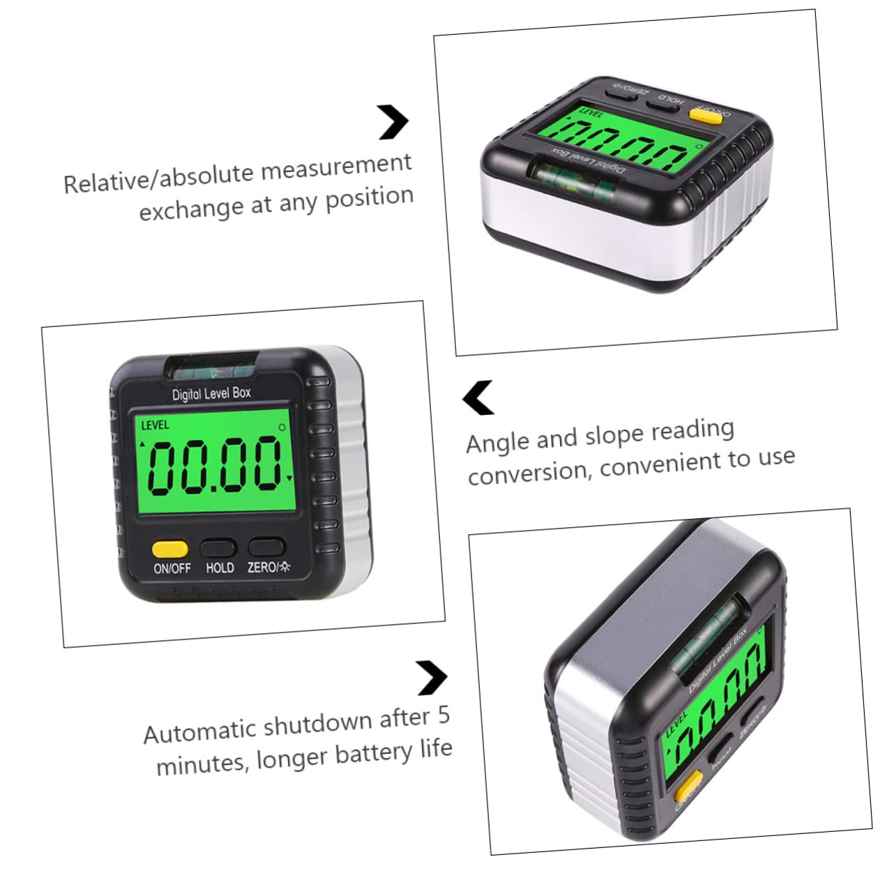 Hemobllo 3pezzi Strumento Di Misurazione Angolare Digitale Con Bubble Level Compatto e Magnetico Per Lavori Di Falegnameria e Ingegneria Misurazione Relativa Assoluta Funzionamento Con