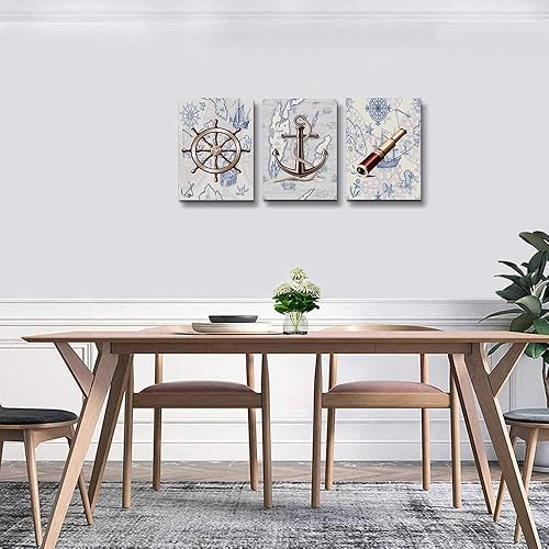 Miniatura 5 de Colgante de lienzo con temática oceánica para volante, telescopio, barco, impresiones en lienzo, arte de pared para dormitorio, decoración de pared