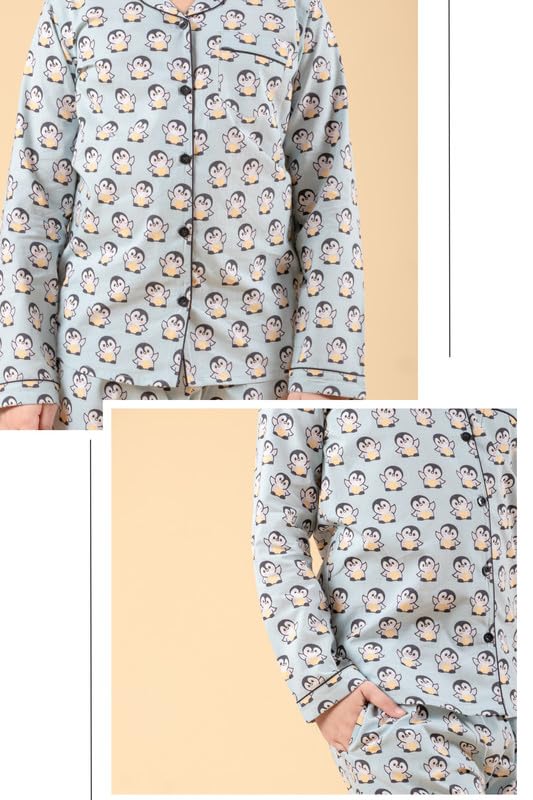 Image of Tweeny Mini Kids Girls Pure Rayon Night Suit | Sleepwear| Night Wear | Nightdress | Top Shirt & Pyjama Combo Set Floral Printed with Pockets Full Sleeves