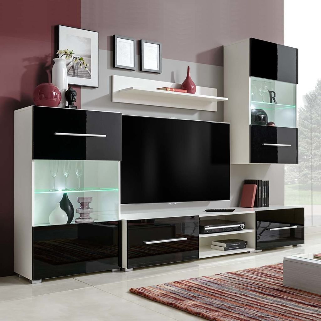 Lechnical unità Mobile Vetrina TV a Parete 5 pz Illuminazione LED Nero,Mobili,Mobili TV