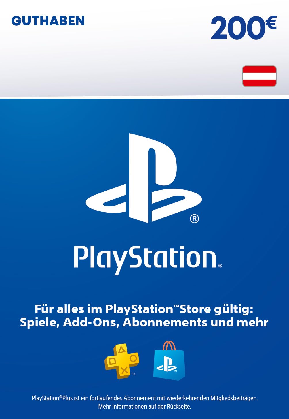 PlayStation Guthaben 200€ für PlayStation Plus PS4/PS5 Download Code PSN österreichisches Konto