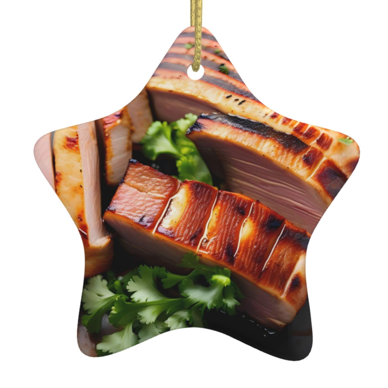Golden Roast Christmas Ceramic Star Pendant with Punched Holes and Gold Wire Rope, Christmas Tree Home Decoration