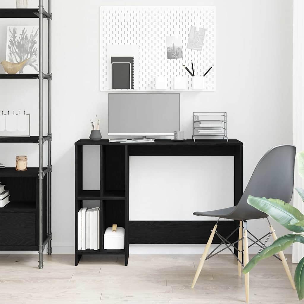 Scrivania con scaffale, colore nero, effetto rovere, 102,5 x 35 x 75 cm, materiale in legno, robusto tavolo per computer per casa, ufficio, studio, tavolo da lavoro salvaspazio con spazio di