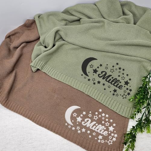 Image of Luxury Personalized Name Baby Blanket, Embroidered Name Baby Blanket, Cute Soft Breathable Cotton Knit Baby Blanket, Newborn Baby Gift, New Mom Gifts, Newborn Baby Girl & Boy Gift
