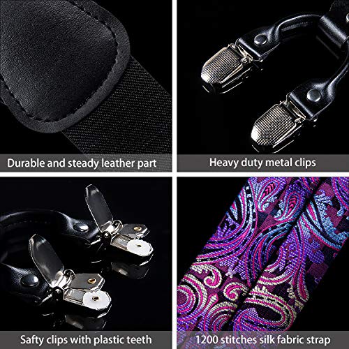 Image of DiBanGu Paisley Bow Tie and Supenders for Men Tuxedo Heavy Duty 6 Clips Suspender Adjustable Y-Shape Mens Trouser Braces