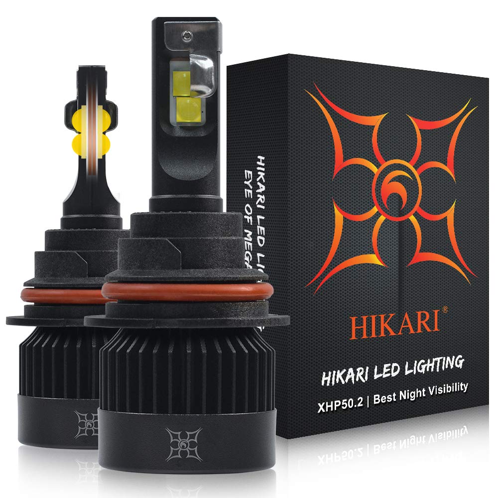 HIKARI 2020, 9007/HB5 LED Bulbs, 150% Brightness, 100% Extra Night Visibility, TOP XHP50.2 Chips, Halogen Replacement 6000K Cool White, Foglight