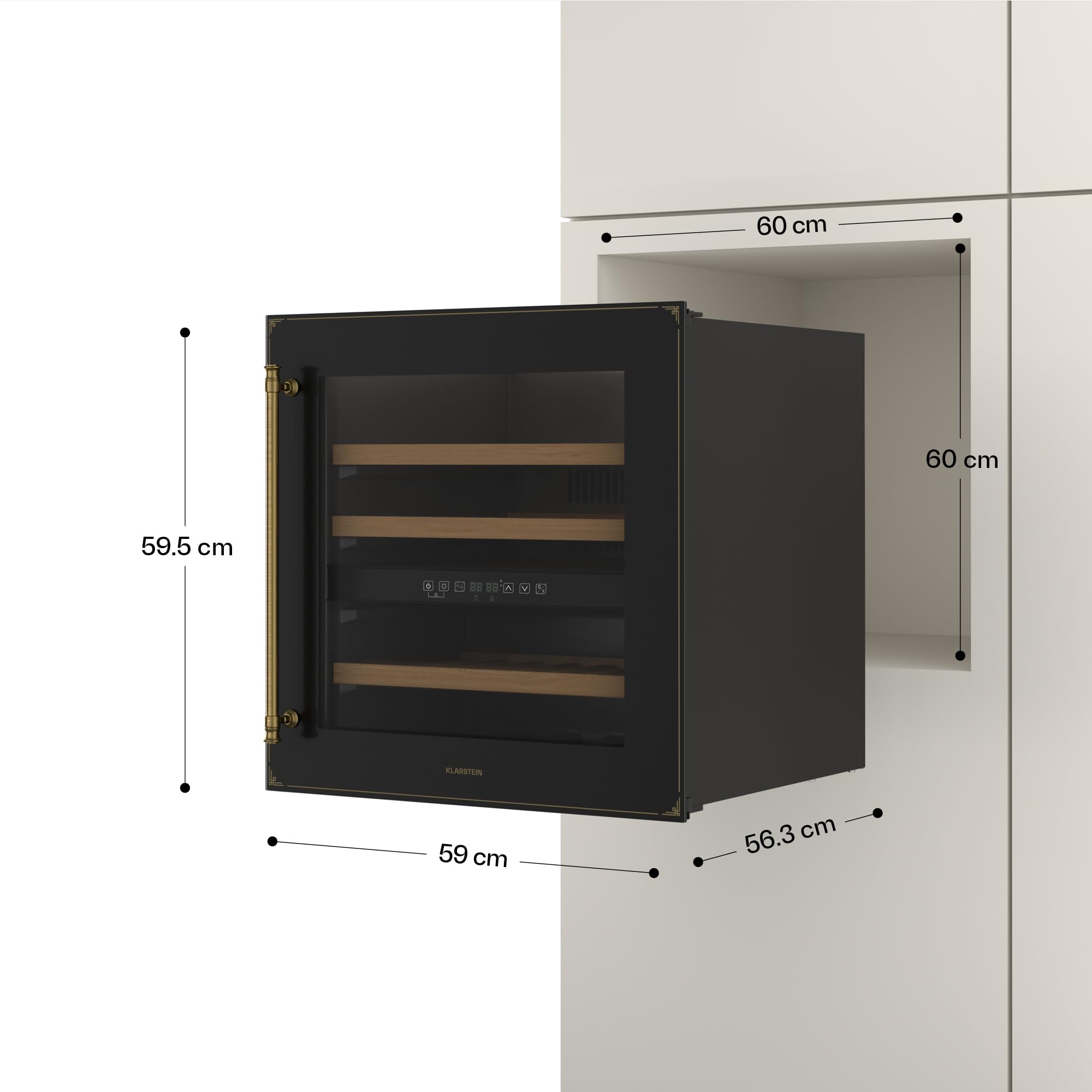 Klarstein Vinsider Victoria 36 - Cantinetta per Vini, 36 Bottiglie, Doppia Temperatura 5-22°C, Touch Control, LED, Silenziosa: 41 dB, Protezione UV, Da Incasso, Nero