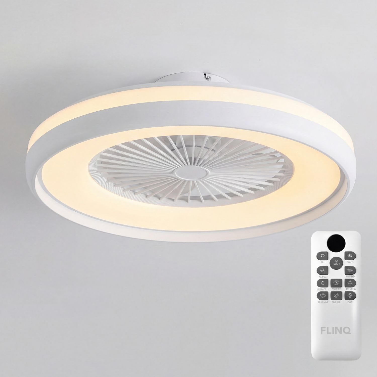 FLINQ LumiFan Deckenventilator mit Beleuchtung - Deckenlampe | Ventilator fürs Schlafzimmer - Leise - LED Licht - Steuerbar per Fernbedienung