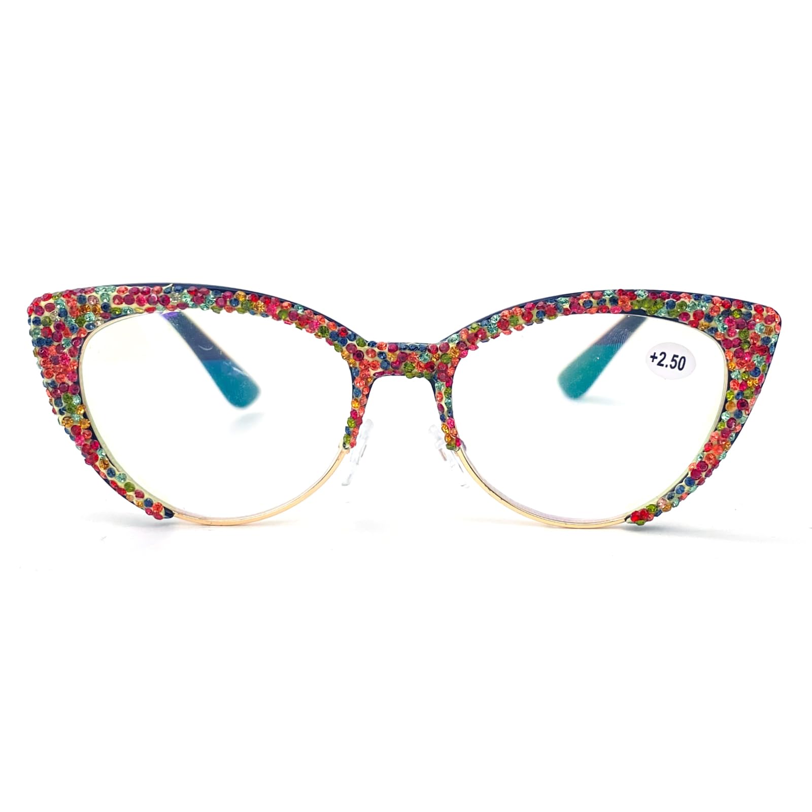 mincl Cat Eye Rhinestone Reading Glasses Diamond Reading Glasses for Women Stylish bling Magnifying Blue Light Readers