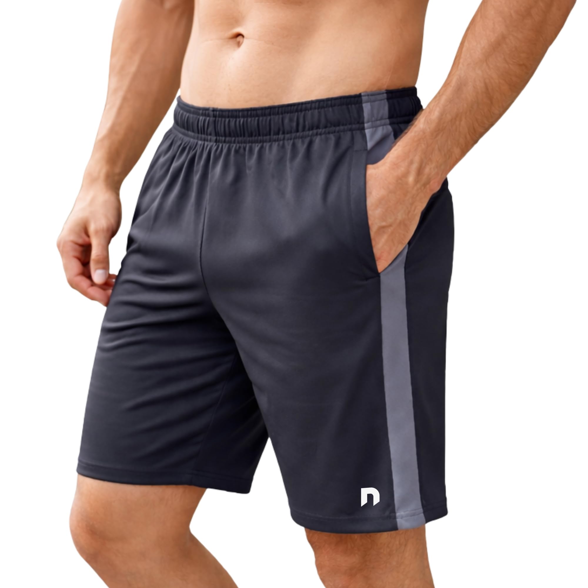 NEVER LOSE Men’s Running Shorts with Side Grey Panel Stylish Gym Workout Sports Shorts for Men Casual Half Pants Breathable Quick Dry Fabric with Pockets-image-12