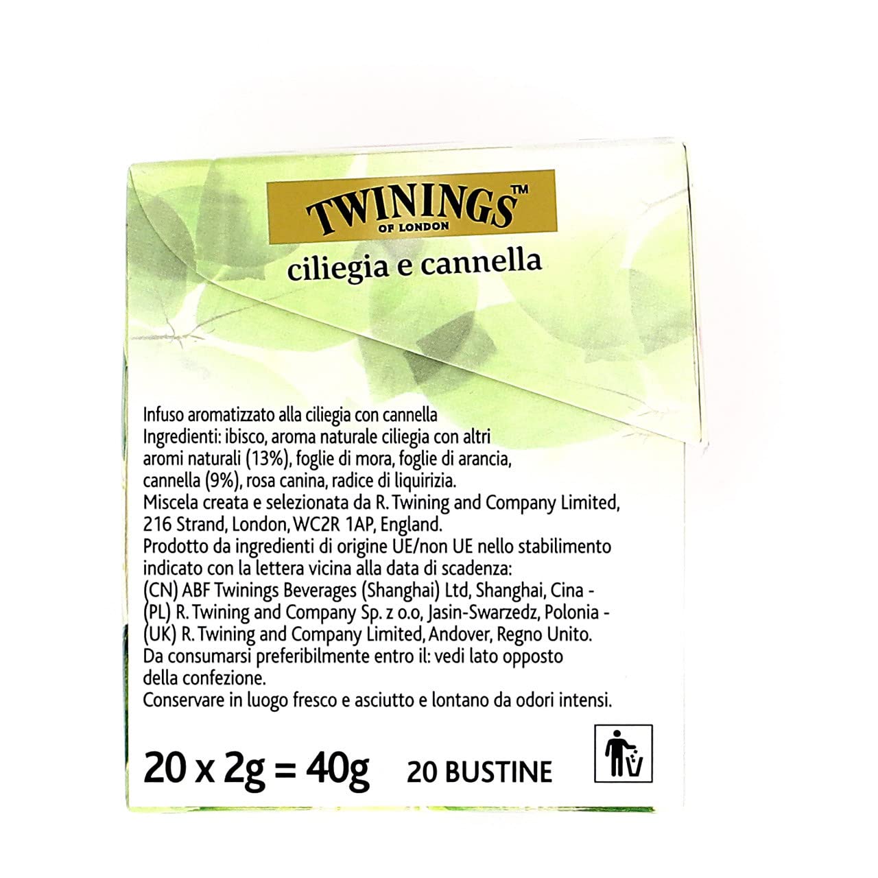Twinings Infusiones - Cereza y Canela - Nuevas Infusiones Frutas y Hierbas sin Cafeína y 100% Naturales, Explosión de Sabor para Cualquier Momento del Día (40 Bolsas)