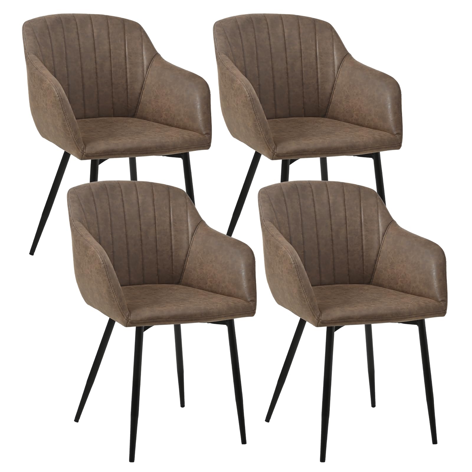 Goeurvant Sillas Comedor Pack 4 con Reposabrazos Silla Comedor Cuero PU Sillas de Cocina Patas de Metal para Cocina, Salon, Marrón Oscuro