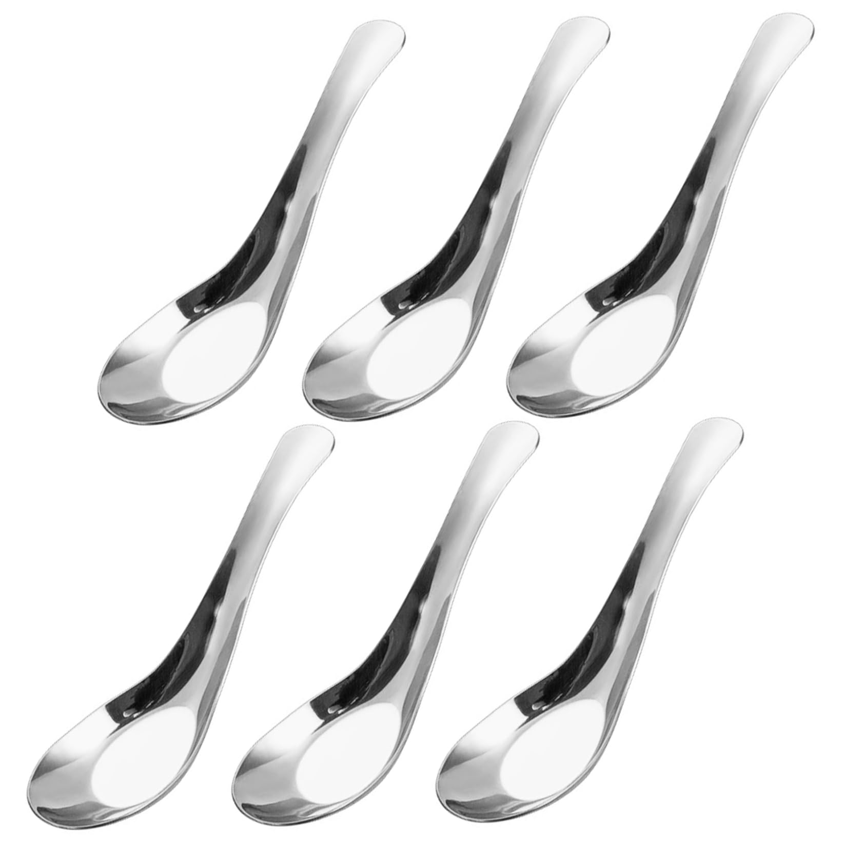DAGLLGEW Chinese Soup Spoons Set of 6, Mirror Polished Asian Soup Spoons Stainless Steel with Short Handle for Bouillon Dessert Cereal Thai Miso Ramen, Silver Pho Asian Spoon