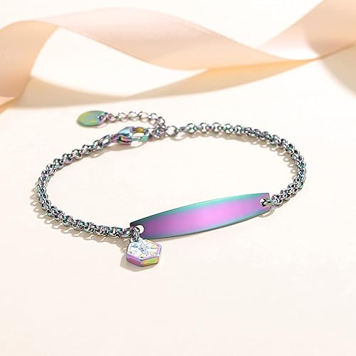 Miniatura 2 de linnalove Brazalete de cadena eslabones sencillos con inscripción de alerta médica, para mujeres y niñas