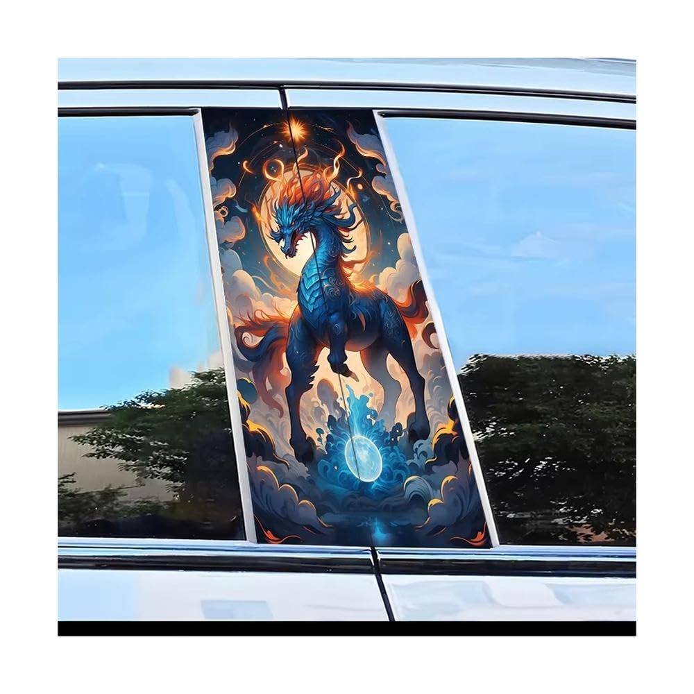 Bertdcx One Color Car Pillar Decals Waterproof Stickers Kylin Pattern Scratch Resistant Film Auto Parts