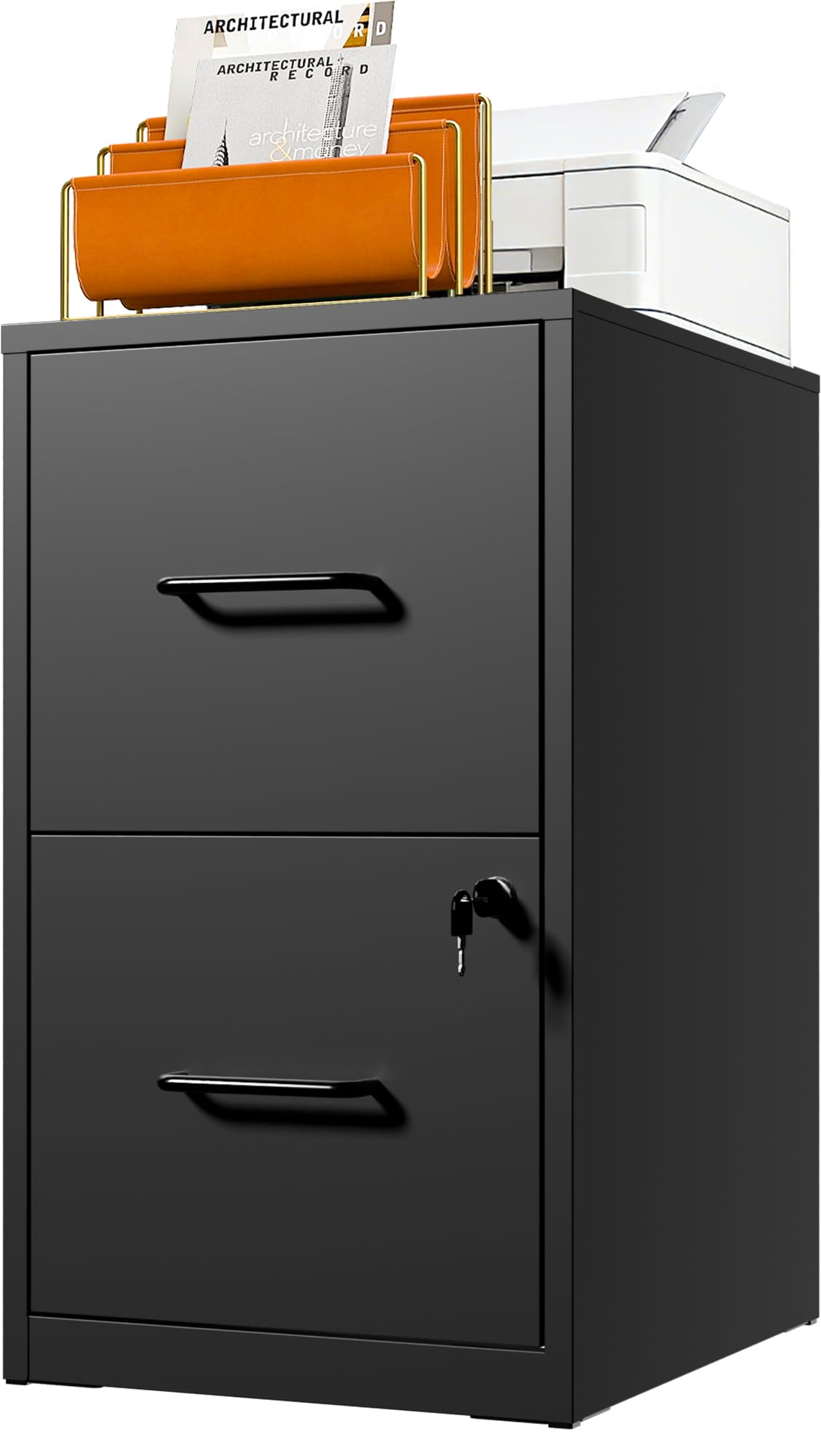 2 Drawer File Cabinet with Lock, Metal Vertical File Cabinets for Home Office, Office Furniture for Organization Hanging Legal/Letter/A4, Office File Cabinet Storage Cabinet, Require Assembly, Black 2 Drawer Black