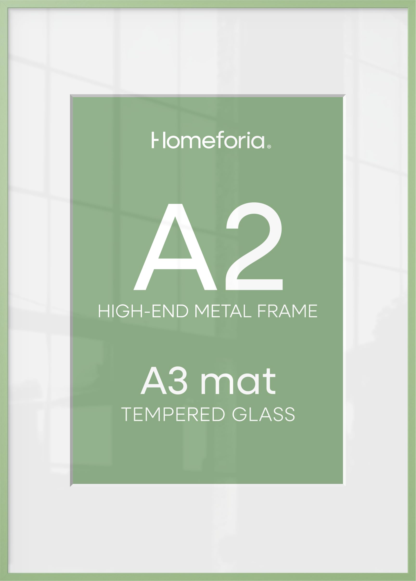 Homeforia A2 Green Picture Frame, High-End Metal, A3 Mat, Glass | High End Aluminum, Tempered Glass, Acid-Free A3 Removable Mat, A2 Edge-to-Edge Display, Wall Kit, Set Of 2