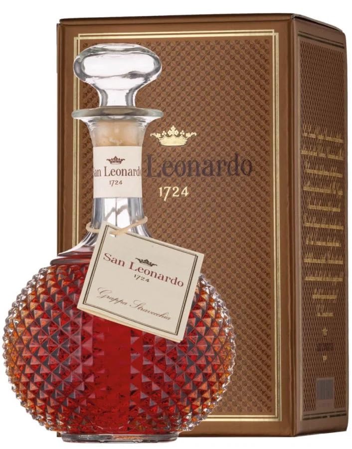 San Leonardo 1724 Grappa Stravecchia Invecchiata in Barriques di Rovere, Color Oro Ambrato, 45% Alcol, 500 ml
