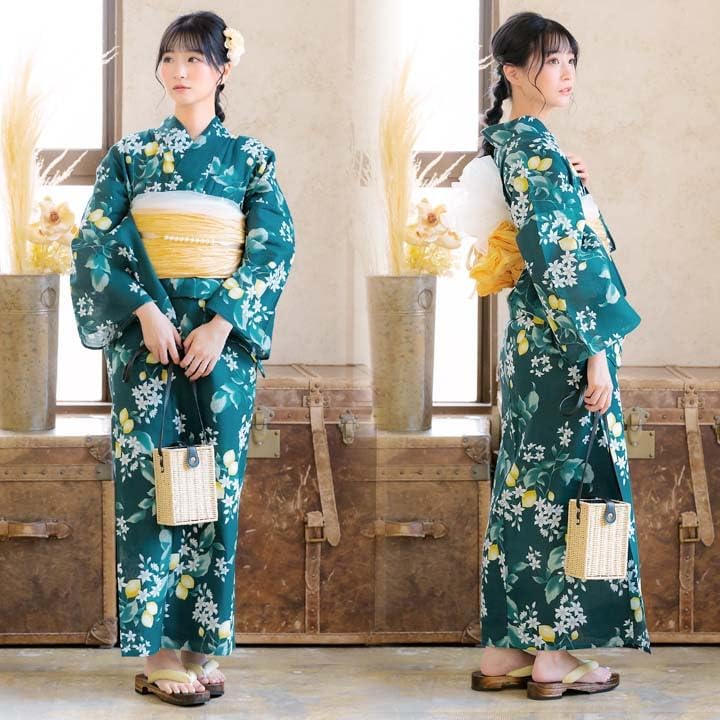 古典しじら織 浴衣 綿 粋な夏着物 縞柄 献上帯 半幅帯白 2点